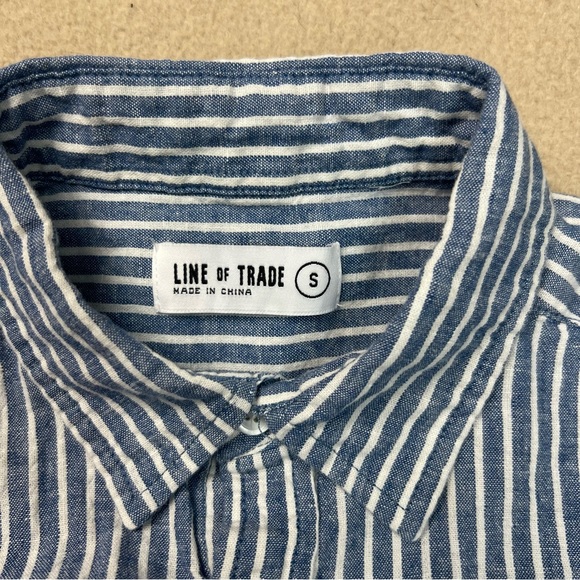 Line Of Trade Shirt Mens Small Blue Striped Button Down Linen Blend Short Sleeve - Picture 5 of 7